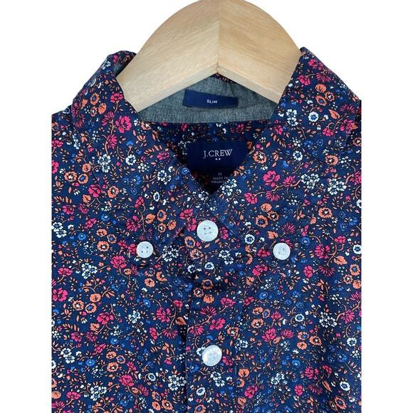 J. Crew Size M SLIM Navy-Blue Long Sleeve Colorful Floral Button Up Shirt - Picture 3 of 7